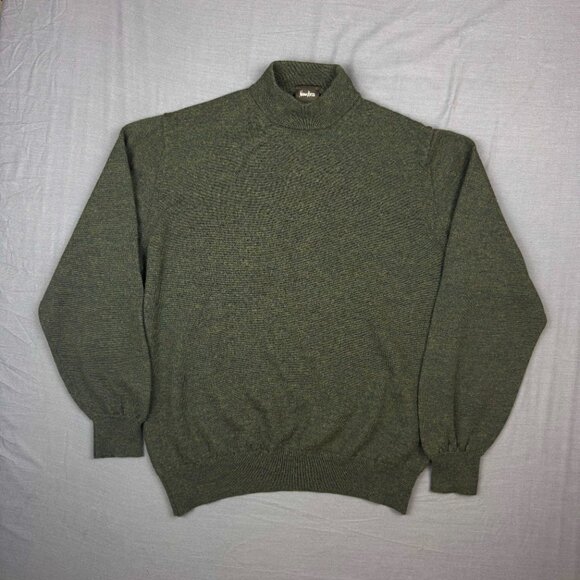 Vtg Neiman Marcus 100% Merino Wool Sweater Mens Large Green Mock Neck Italy Made - Picture 2 of 6